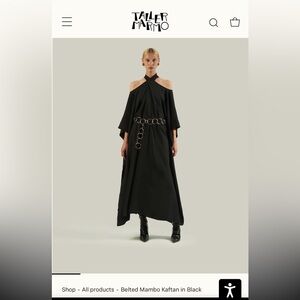 Taller Marmo Black Mambo Crepe Kaftan One Size with Gold belt